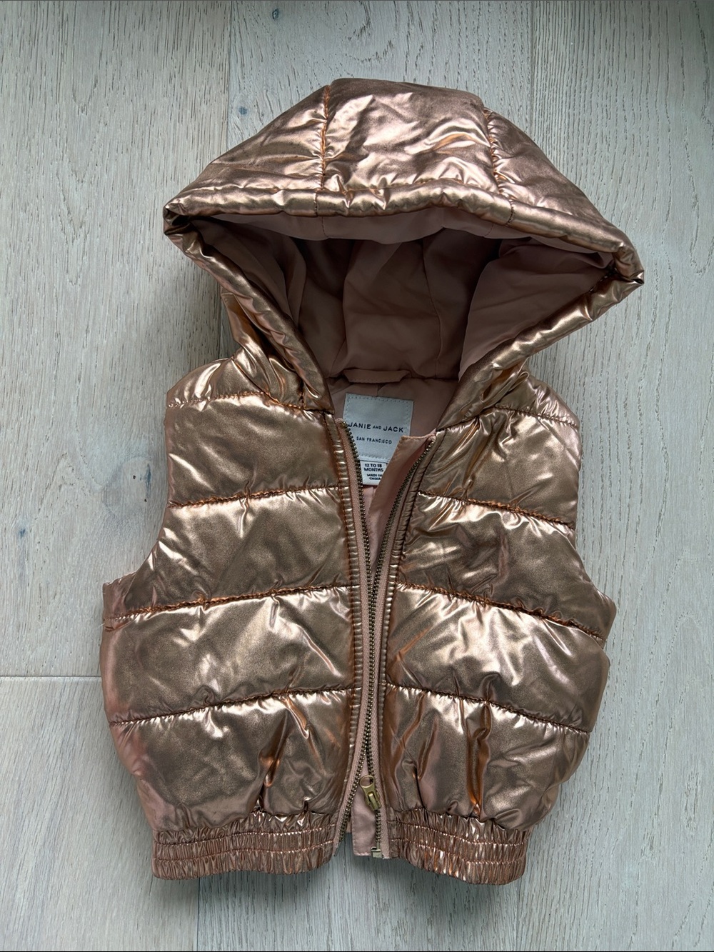 Janie and Jack Metallic Rose Gold Hooded Puffer Vest